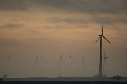 Windräder im Morgennebel bei Wörrstadt